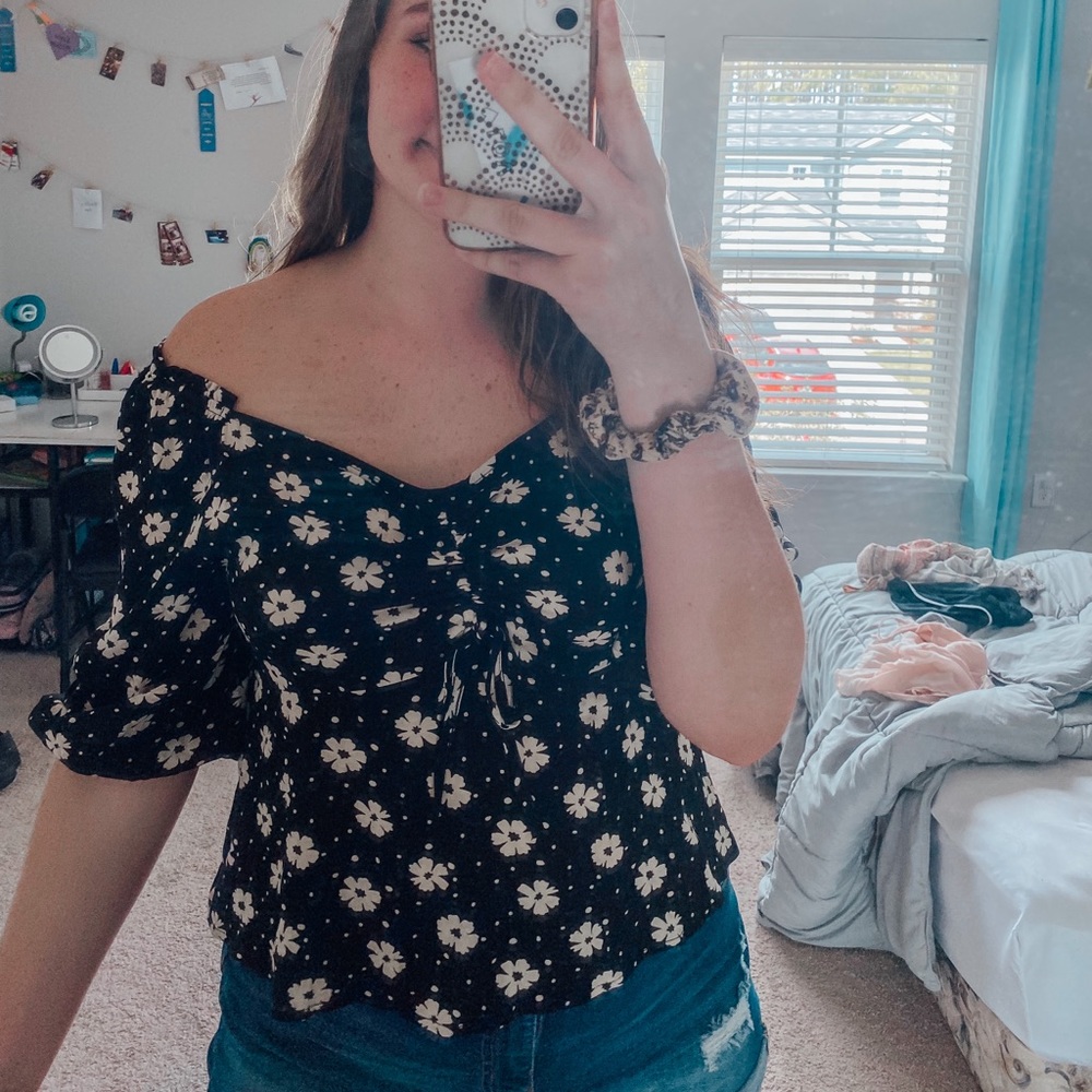 off the shoulder floral blouse